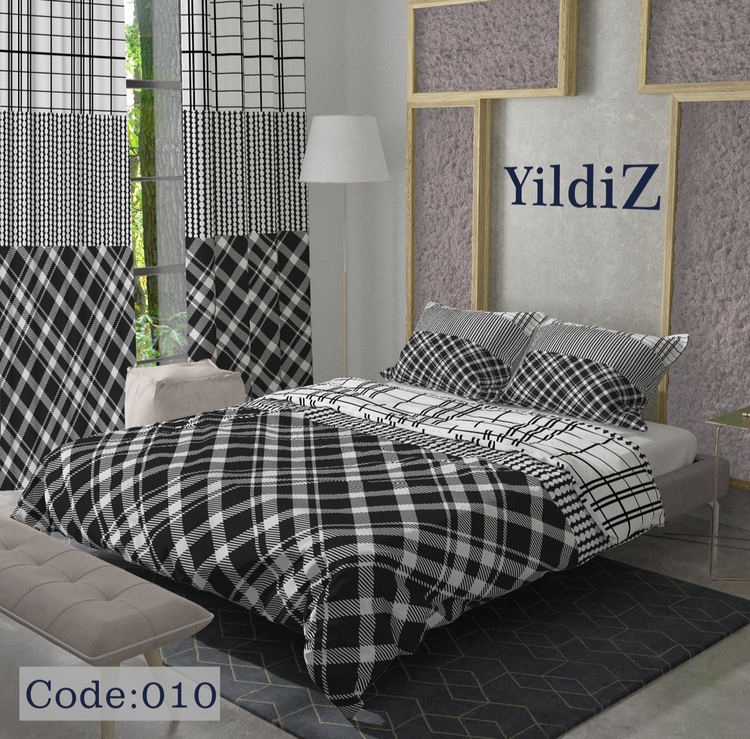 خرید روتختی چارخونه سفید مشکی