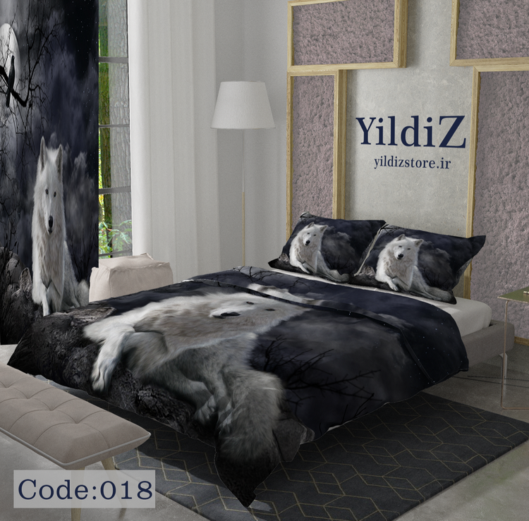 خرید روتختی مشکیطرح گرگ سفید
