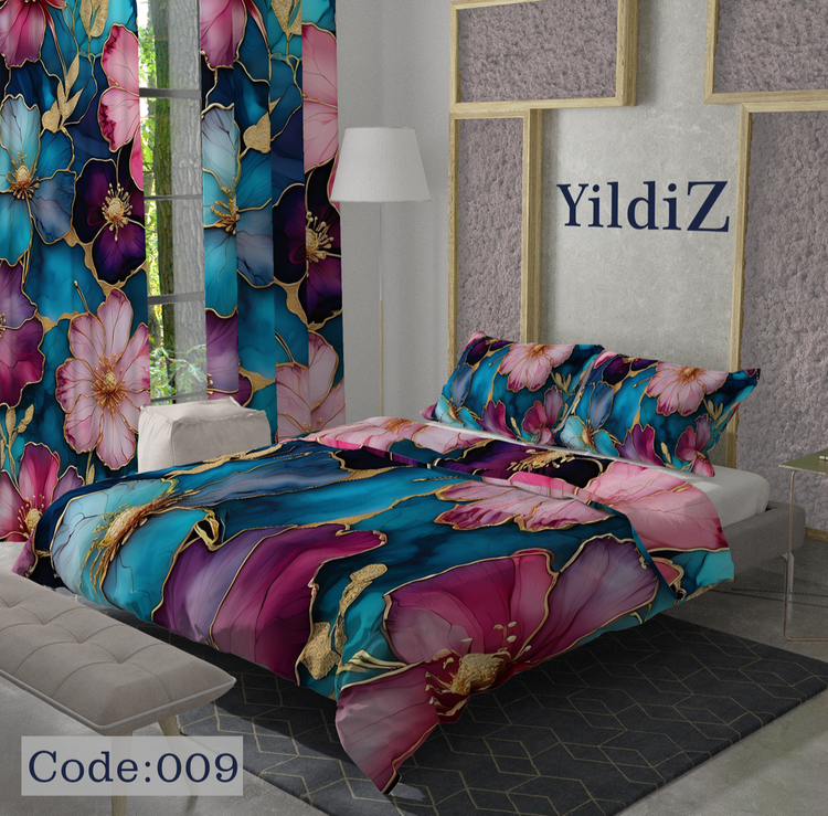 قیمت روتختی گلدار درشت آبی صورتی