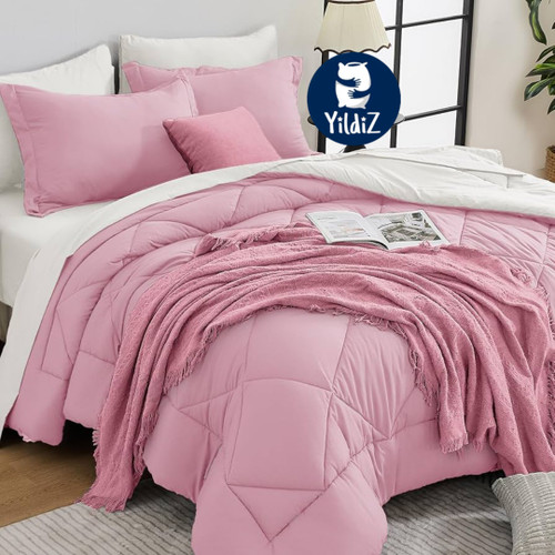 روتختی نخی هتلی تکرنگ سفید صورتی