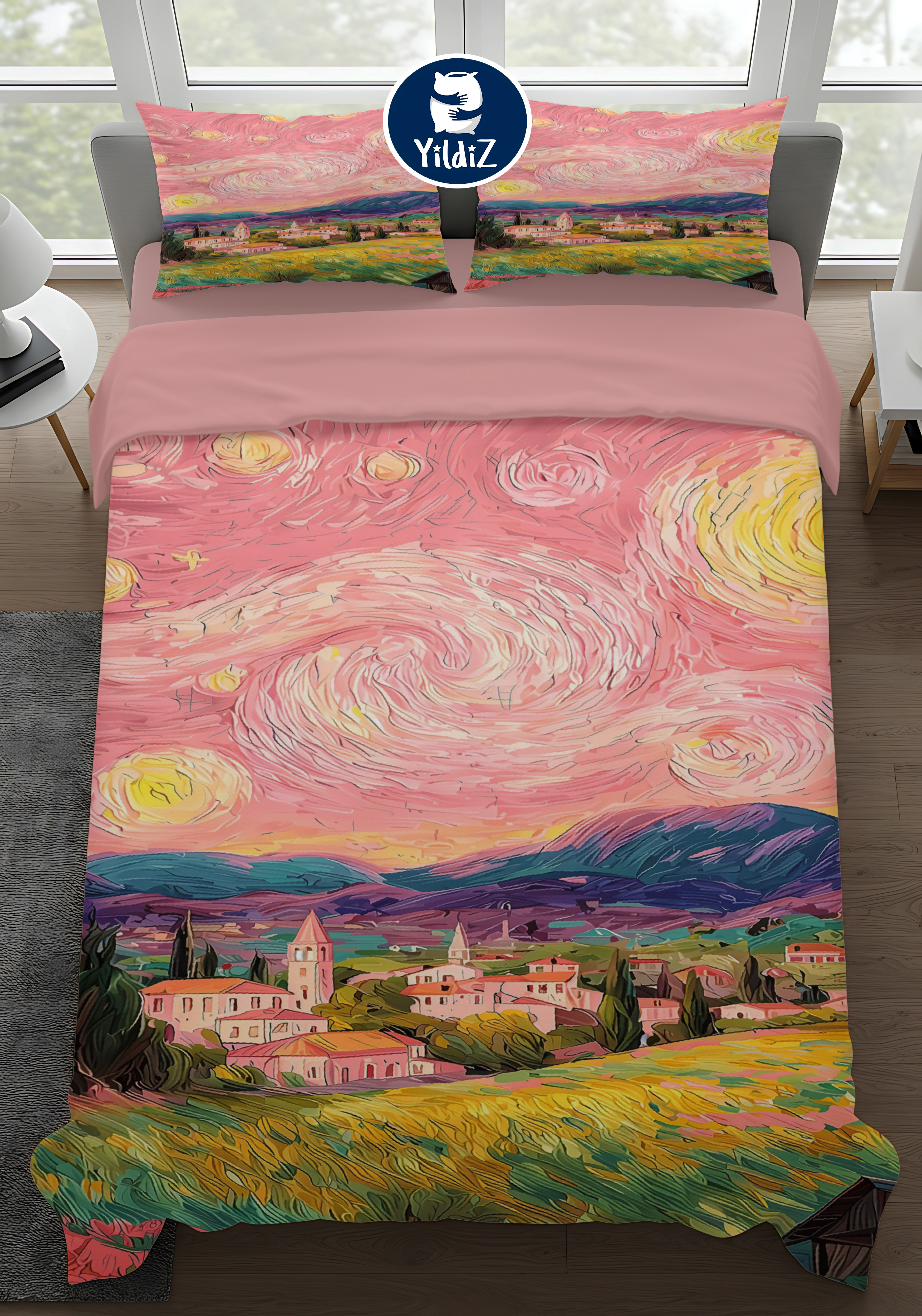 روتختی مخمل لطیف طرح شب پرستاره صورتی